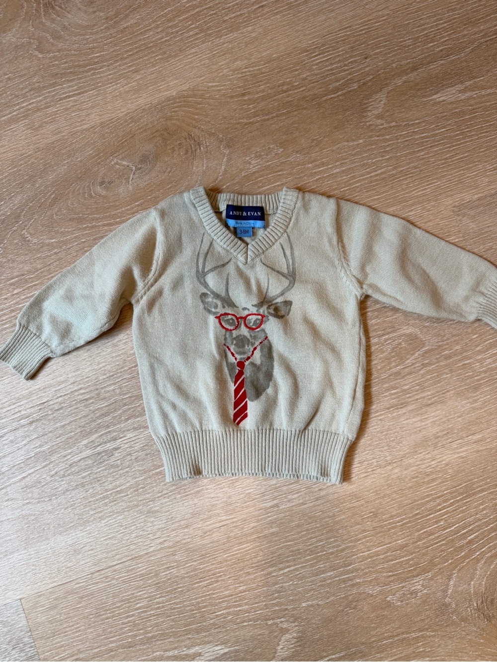 Andy & Evan Beige Sweater with Deer Motif